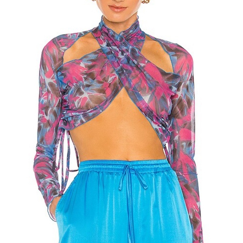 Kim Shui Sheer Mesh Crop Top Multicolor Overlap Cutout‎ Layering Size XS NWT